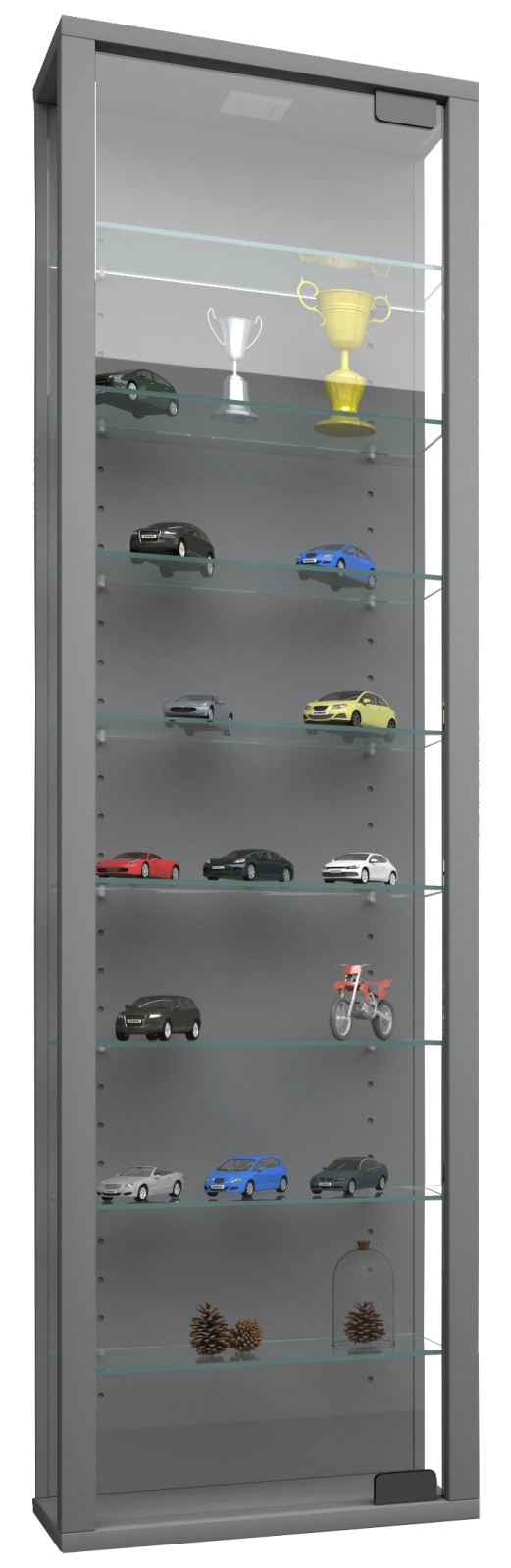 Vitrine STANO MAXI - silber - 8 Glasböden - 115 cm