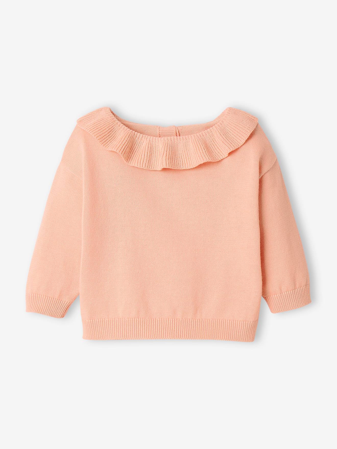Casaquinho de bebê com babado na gola, rosa claro