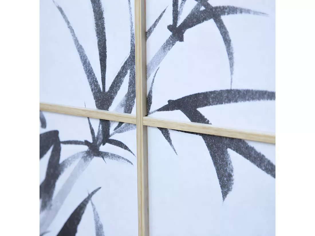 Paravent japonais en bois naturel avec dessin bambou 4 pans