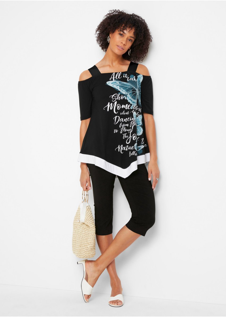T-shirt à épaules dénudées avec imprimé