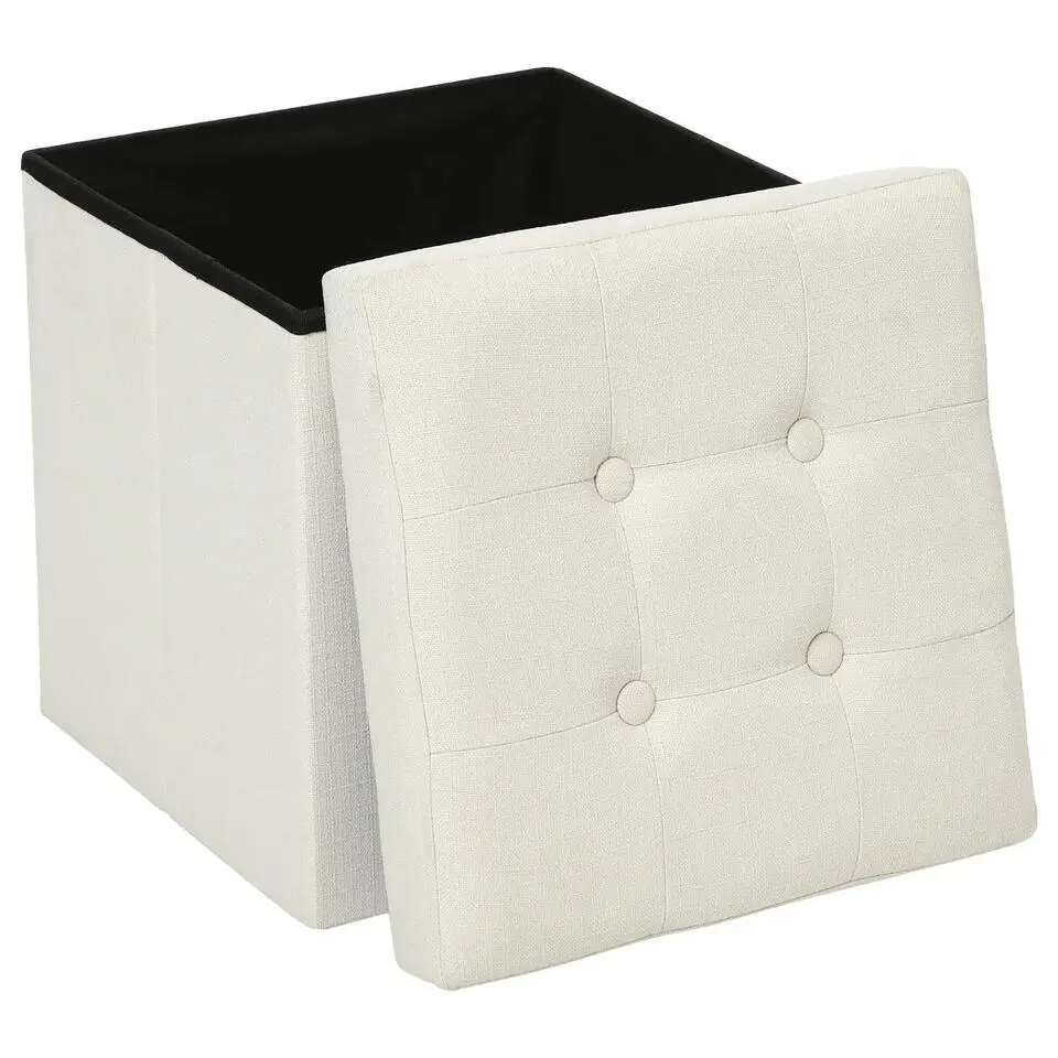 Atmosphera Poef/hocker - opbergbox - beige - PU/MDF - 38 x 38 cm