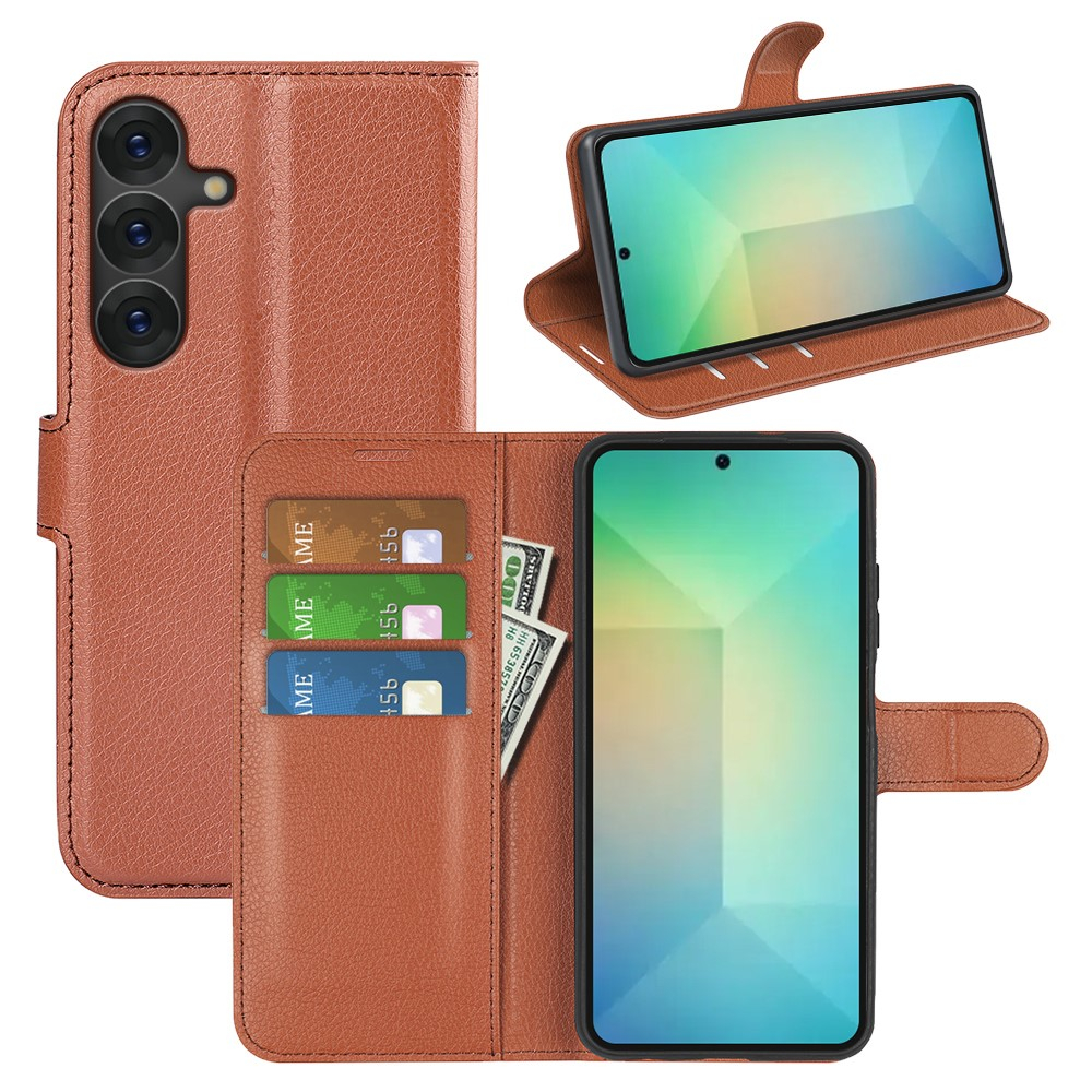 Samsung Galaxy S25 Leder Tasche Flip Cover Litchi Look - Braun