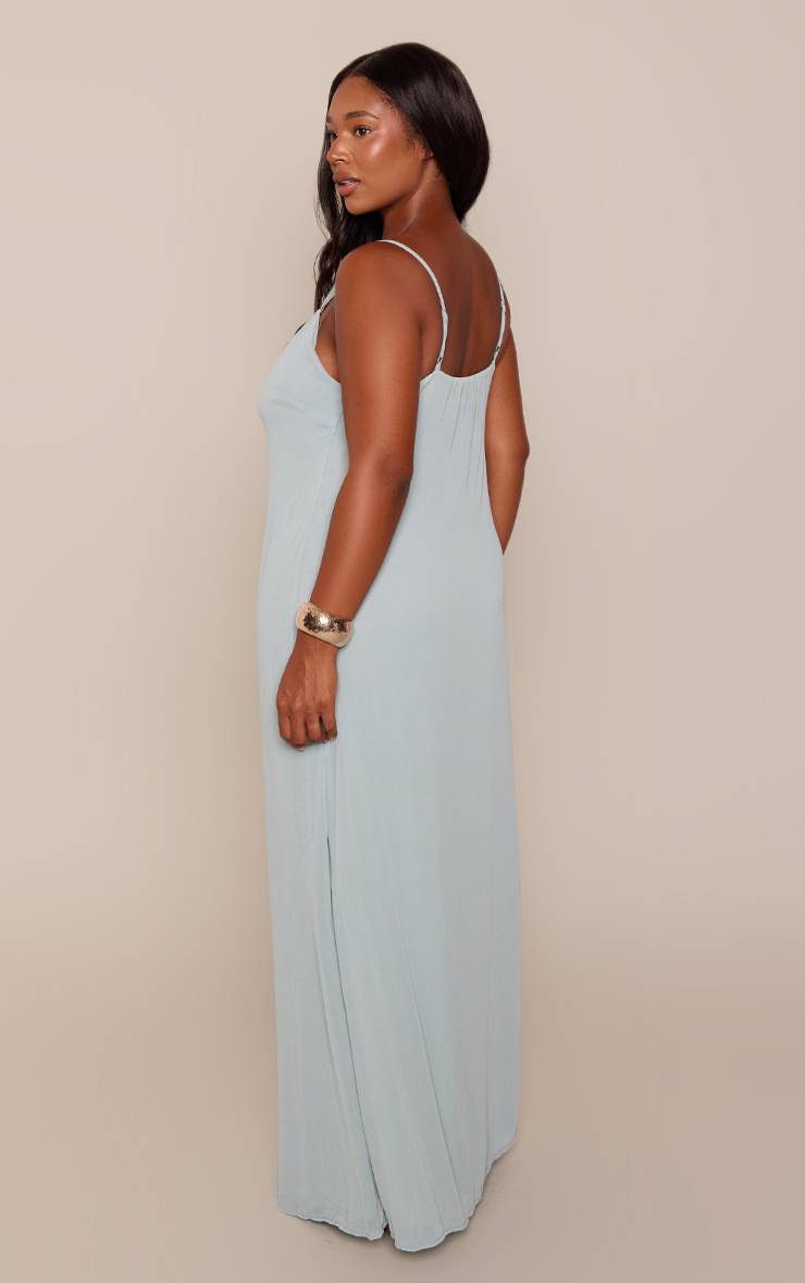 Vert Sauge Robe Maxi Grande Taille En Mousseline À Fines Bretelles