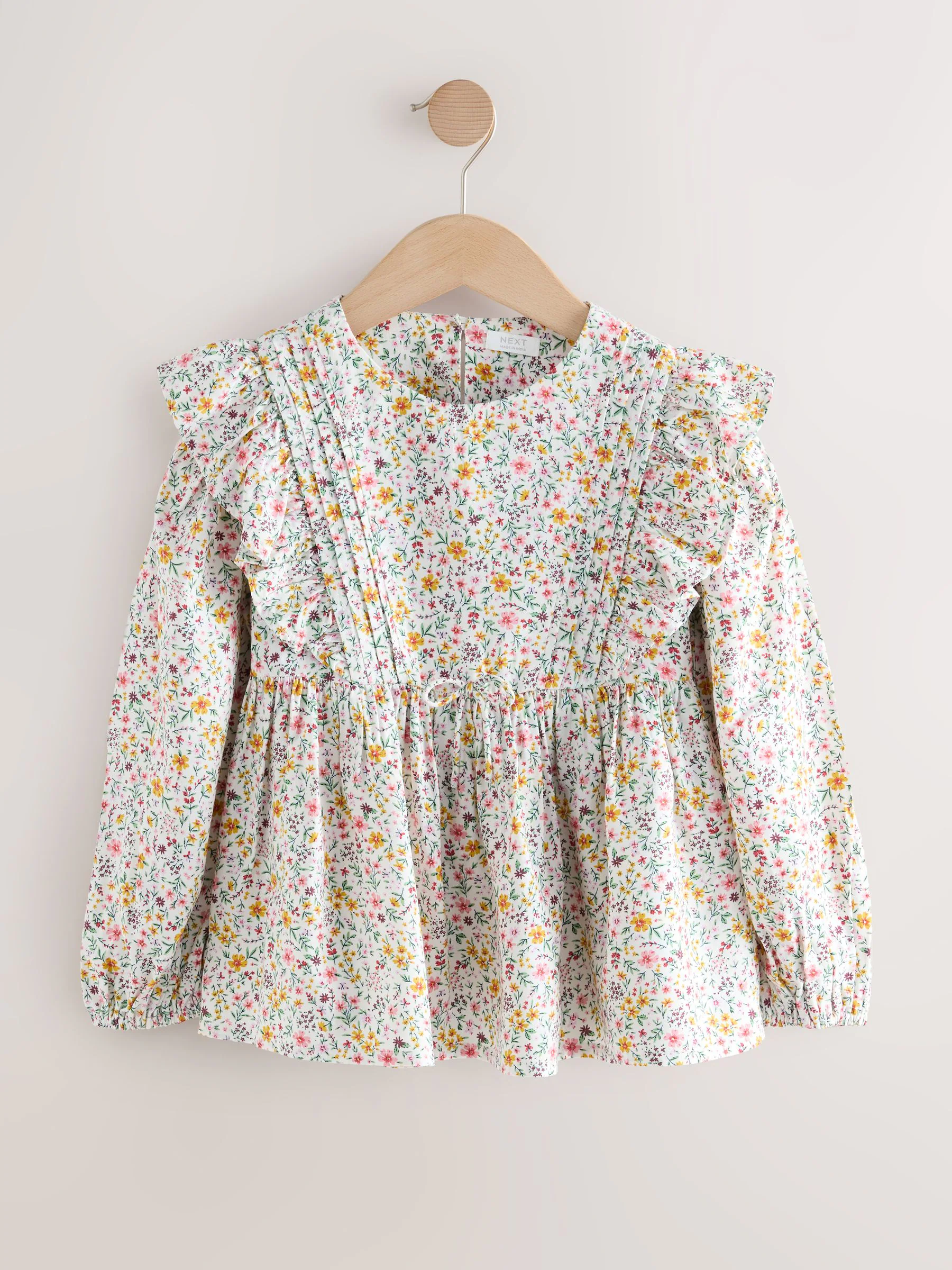 Roze fijne print - Blouse met lange mouwen (3-16jr)