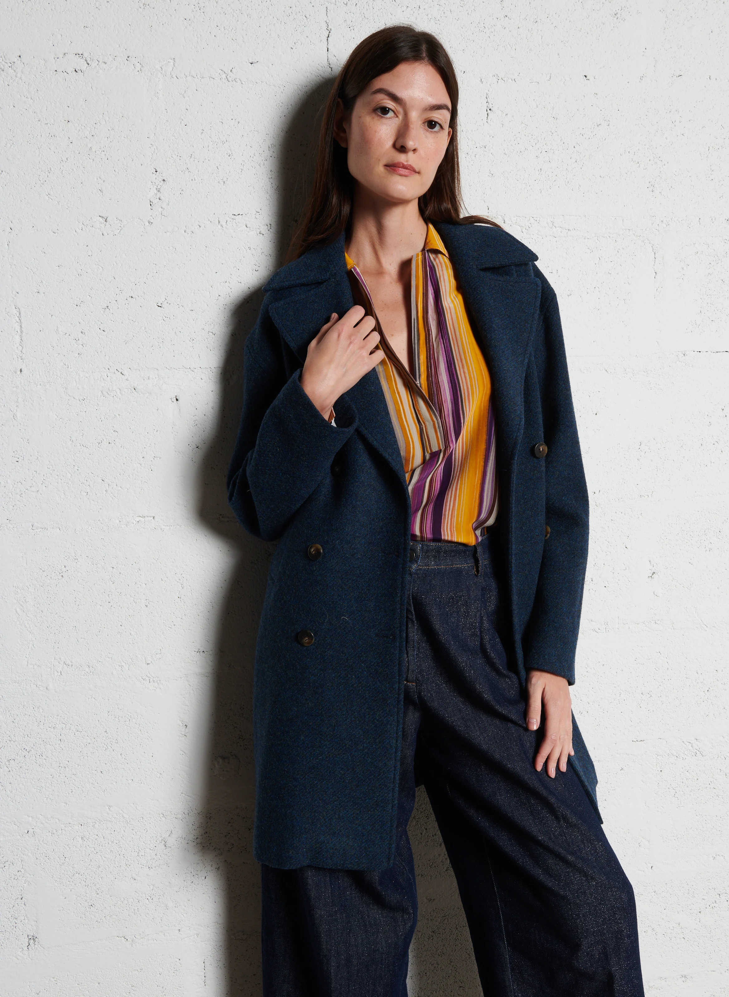 MIENTO - Manteau col tailleur en laine | Bleu