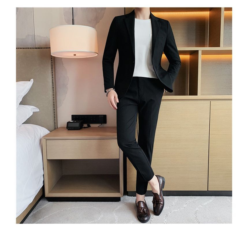 Deepwood - Set: Effen blazer met één knoop + cropped pantalon