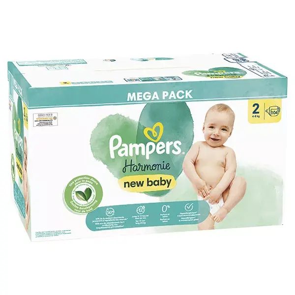Pampers Harmonie Couches Taille 2 104 Couches 4kg - 8kg Protection Douce Pour La Peau