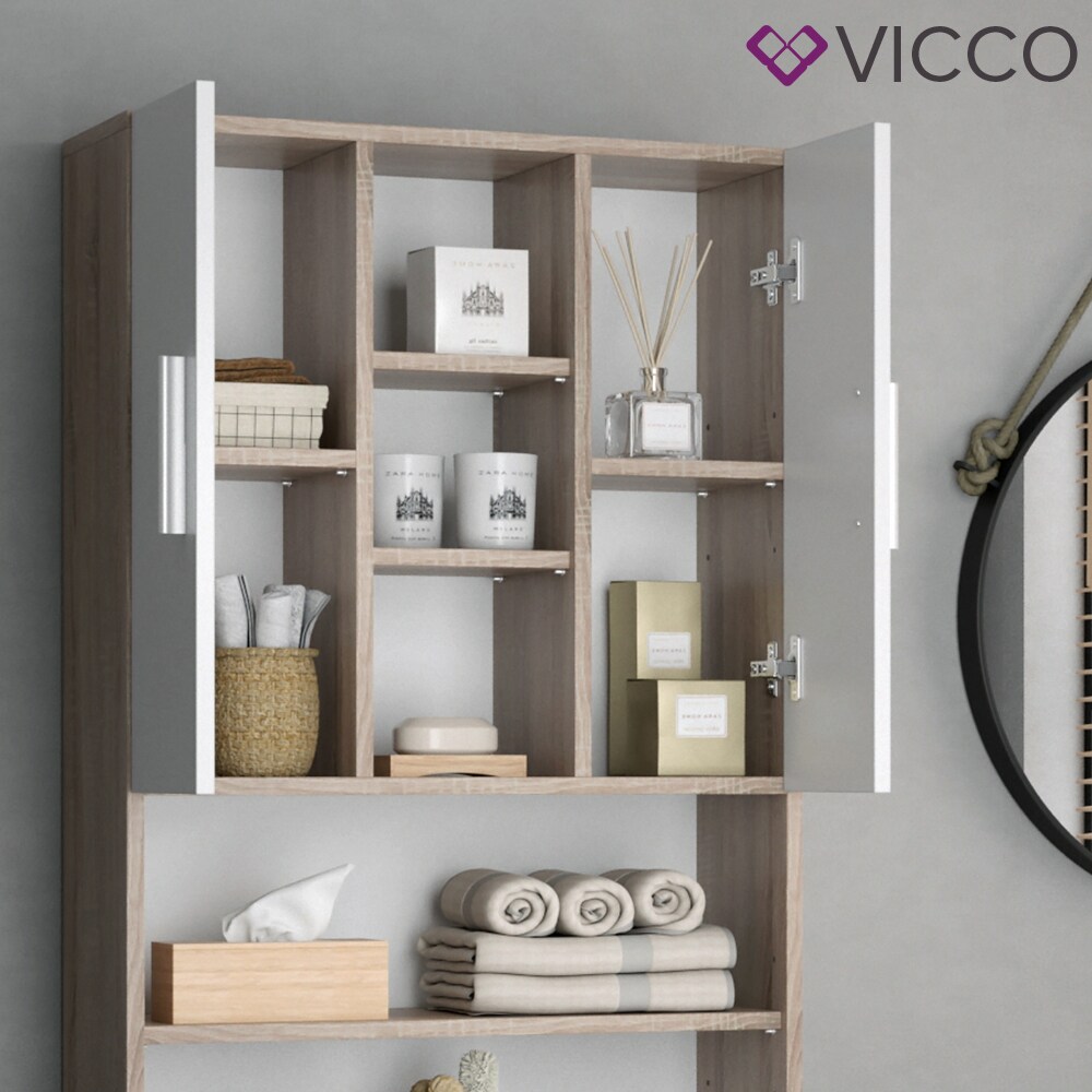 VICCO Waschmaschinenschrank LUIS 190x64cm Weiß Sonoma Badschrank Hochschrank