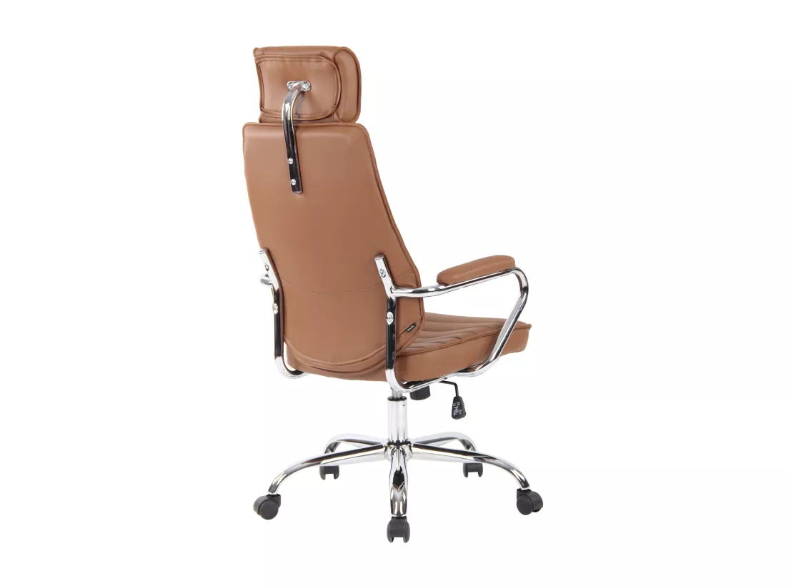 Chaise de bureau - Véritable cuir & Métal chromé - Marron clair - Rako