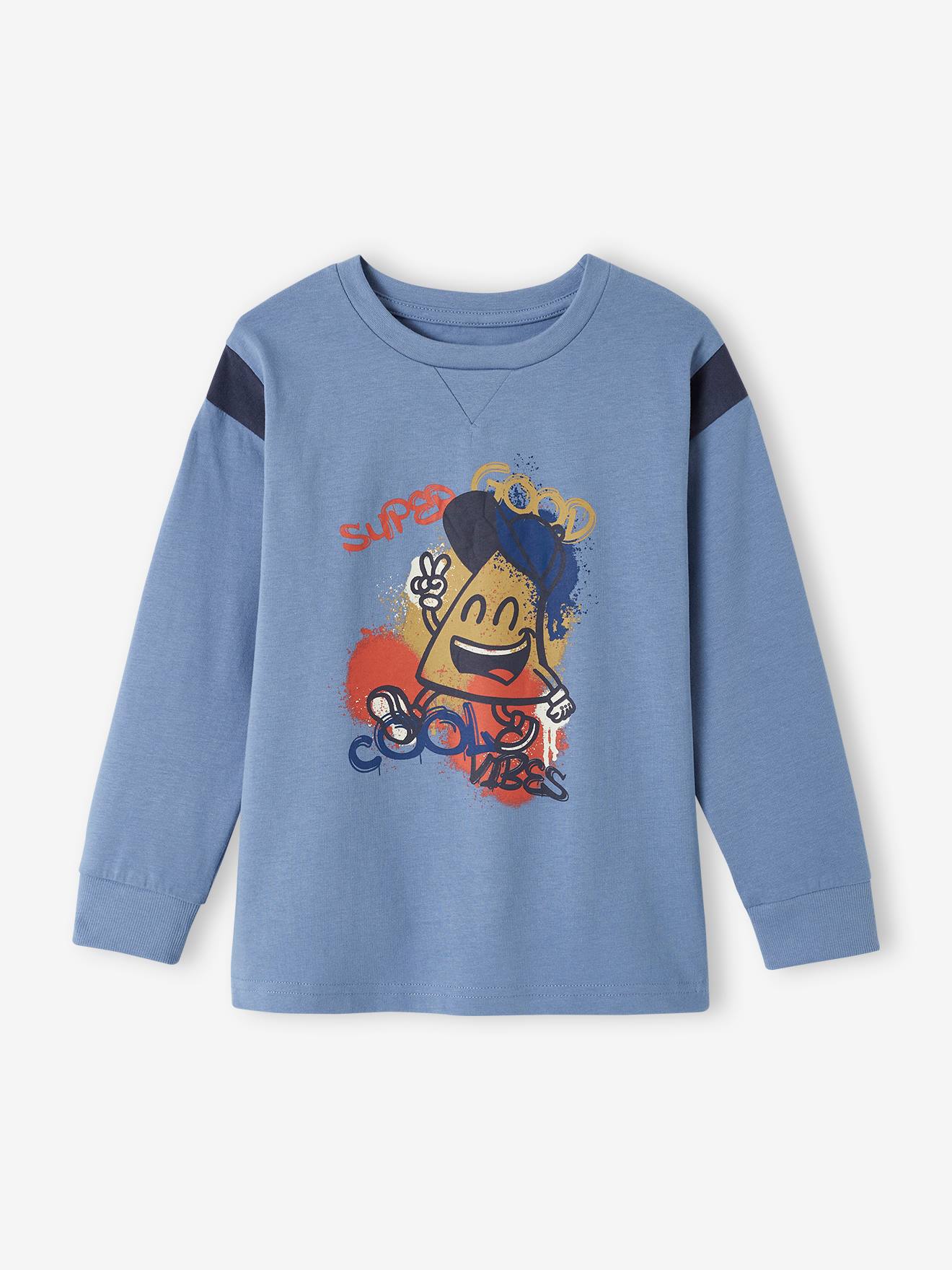 Camiseta azul chambray com estampa de mascote para meninos