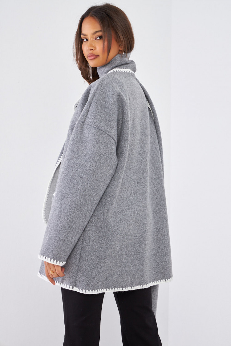 Ensemble 2 pièces veste + écharpe grise à couture en relief