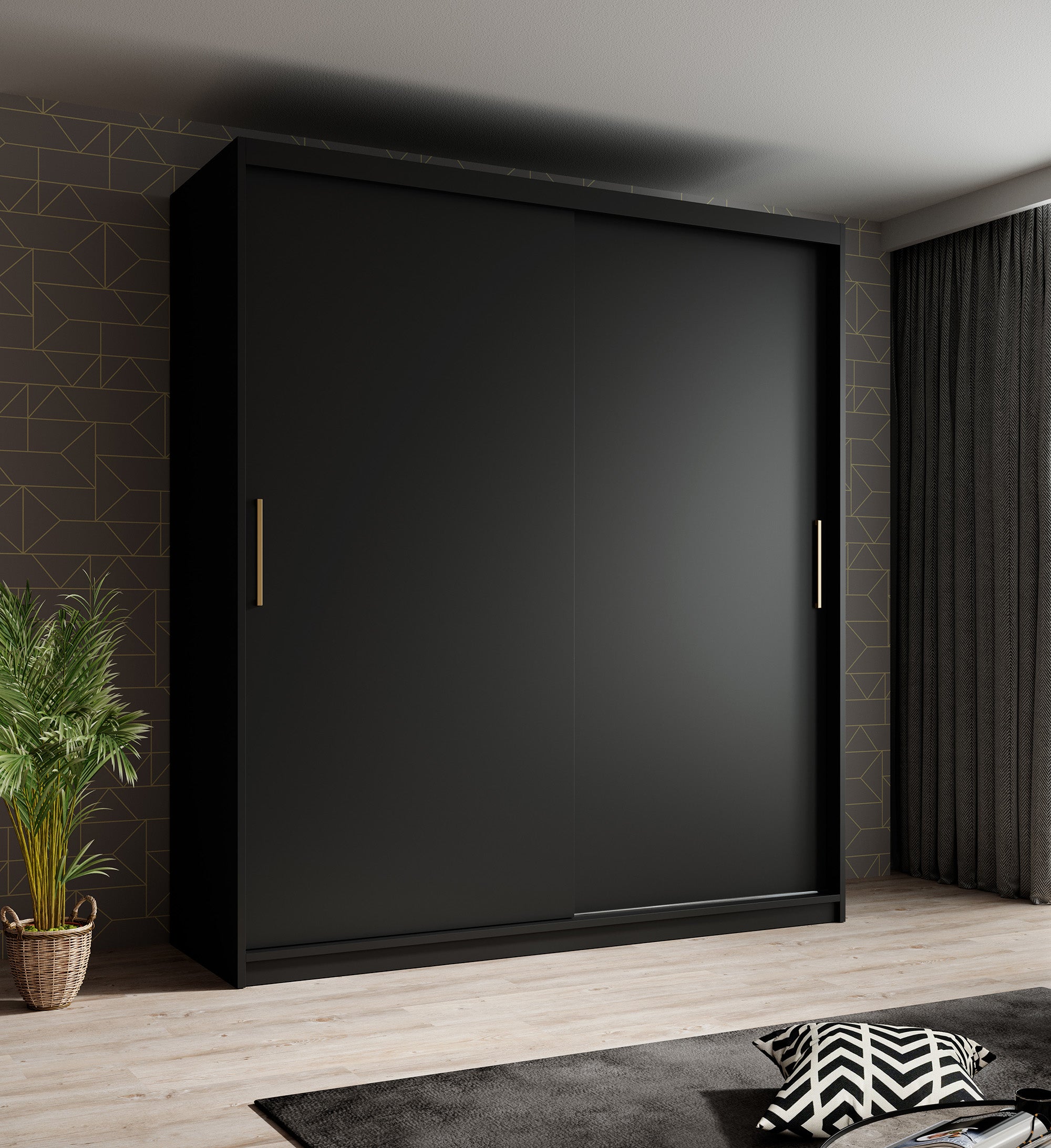 Mandalin - Kledingkast met schuifdeuren - Zwart - 180x62x200 cm