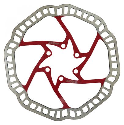 Disque de frein vtt 6 trous Newton brakco compatible Shimano et autres 180mm argent centre rouge   6 vis
