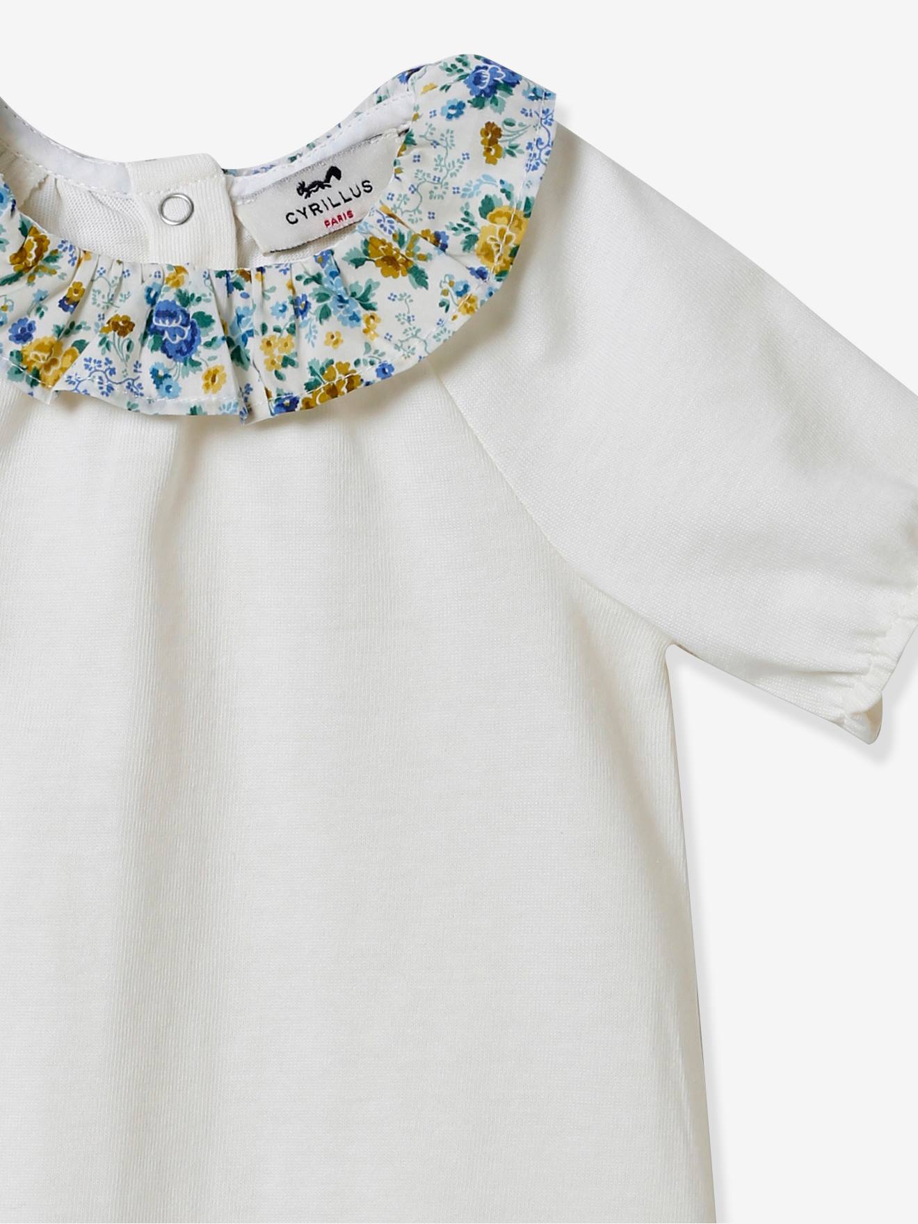 Camiseta de algodão orgânico com gola em malha Liberty para bebê