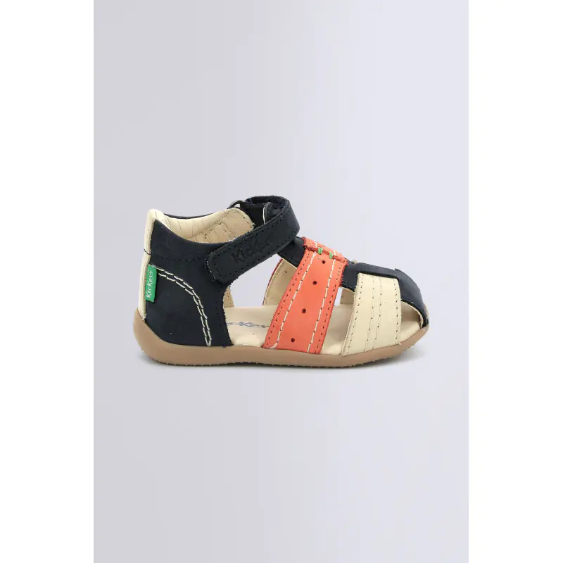 BIGBAZAR MARINE BEIGE ORANGE SANDALES Cuir Garçon