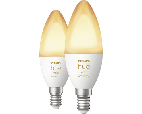 Philips Hue Kaarslamp White Ambiance Dimbaar Wit E14 2x 5,2W 2x 320 lm Warm Wit - Daglicht Wit 2 stuks - Compatibel met SMART HOME van Hornbach
