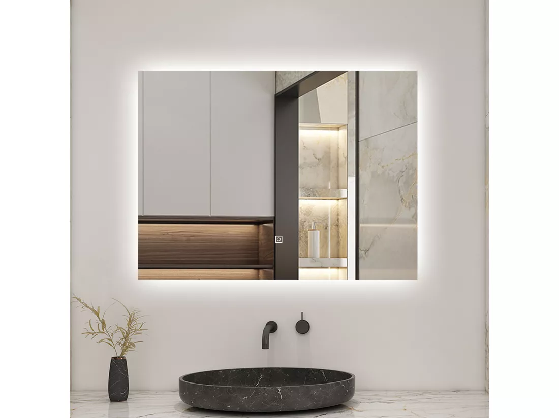 AICA LED Miroir lumineux 80x60cm anti-buée + dimmable + mémoire miroir salle de bain