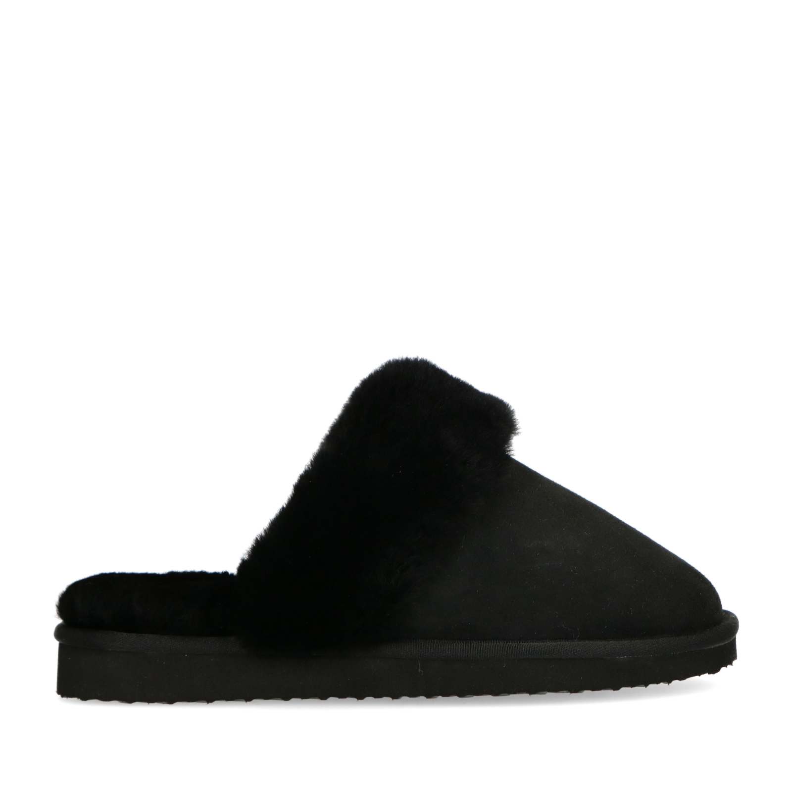 Zwarte pantoffels met wollen voering