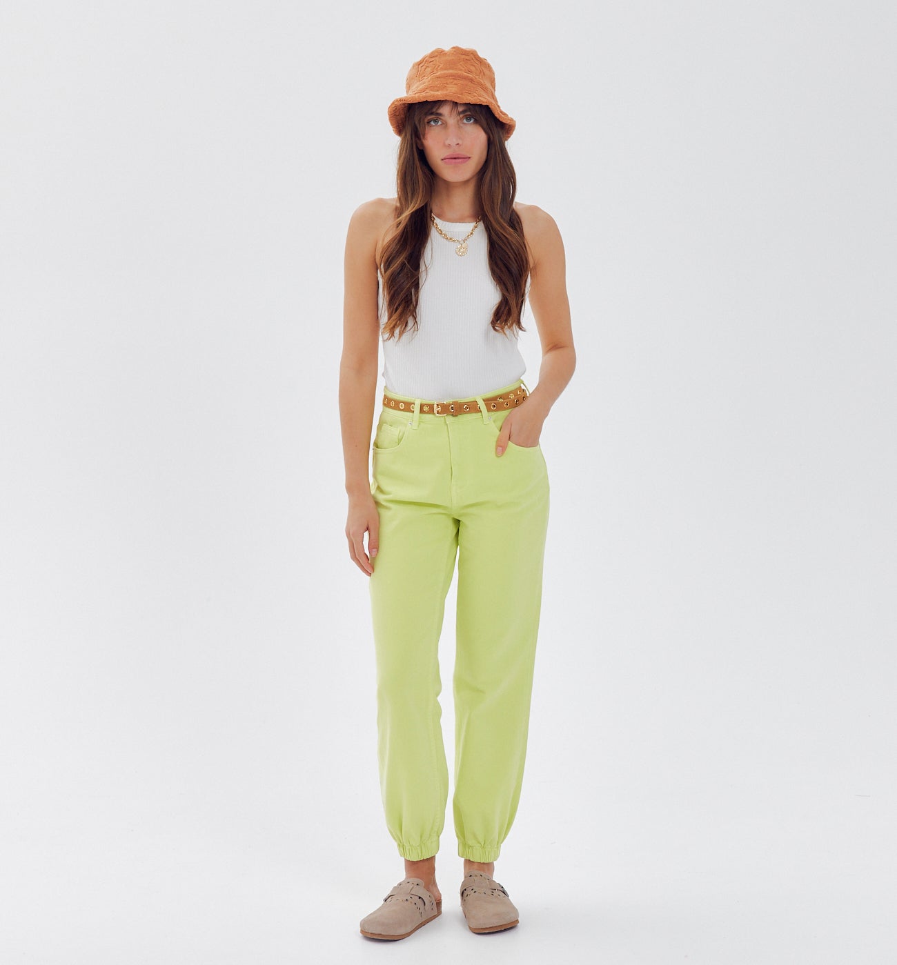 Jogpant en toile unie - Vert anis