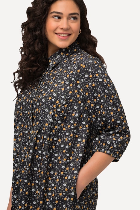 Cordkleid, Blüten, A-Linie, Hemdkragen, 3/4-Arm