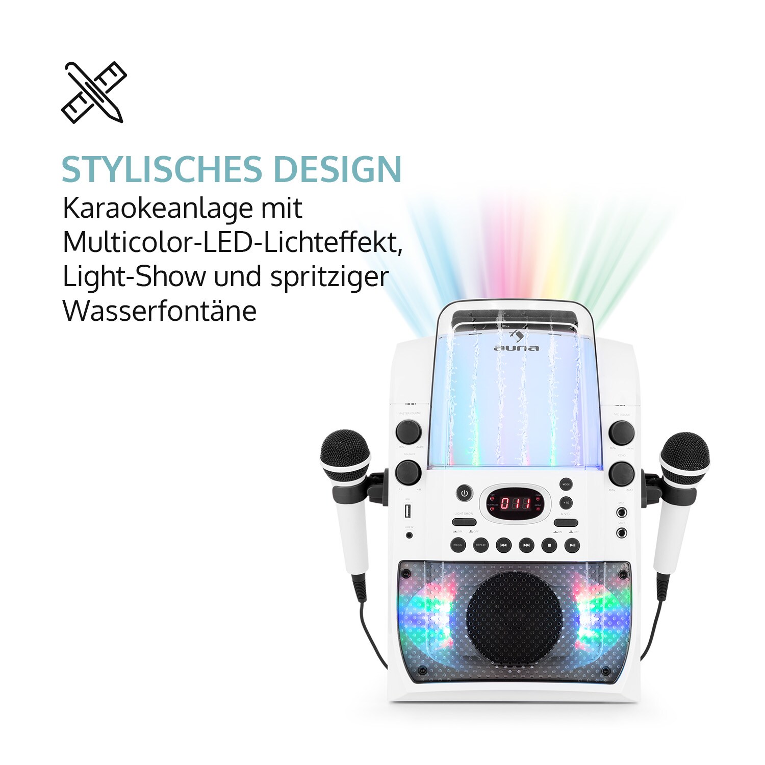 Kara Liquida BT Karaoke-Anlage Lichtshow Wasserfontäne Bluetooth Grau