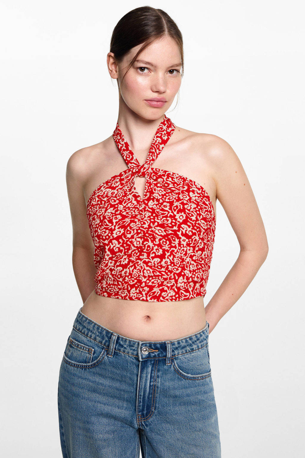MANGO TEEN T-shirt met all over print rood/beige