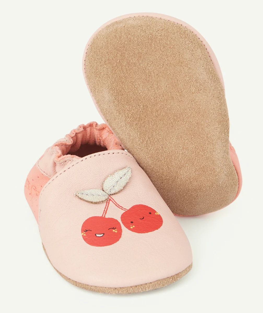 ROBEEZCHAUSSONS BÉBÉ ROSE EN CUIR AVEC CERISES