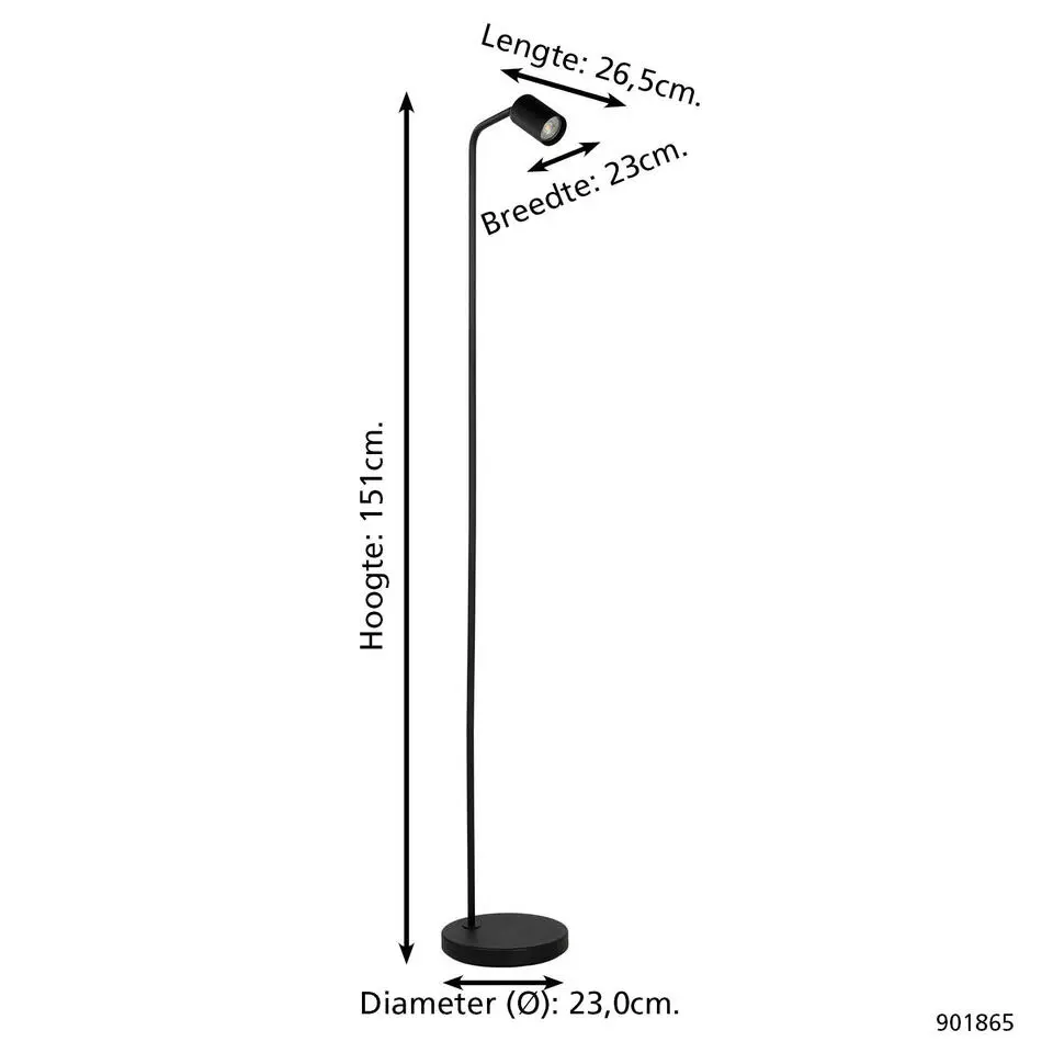 EGLO Rigomagno Vloerlamp - GU10 - H 151 cm - Staal - Zwart