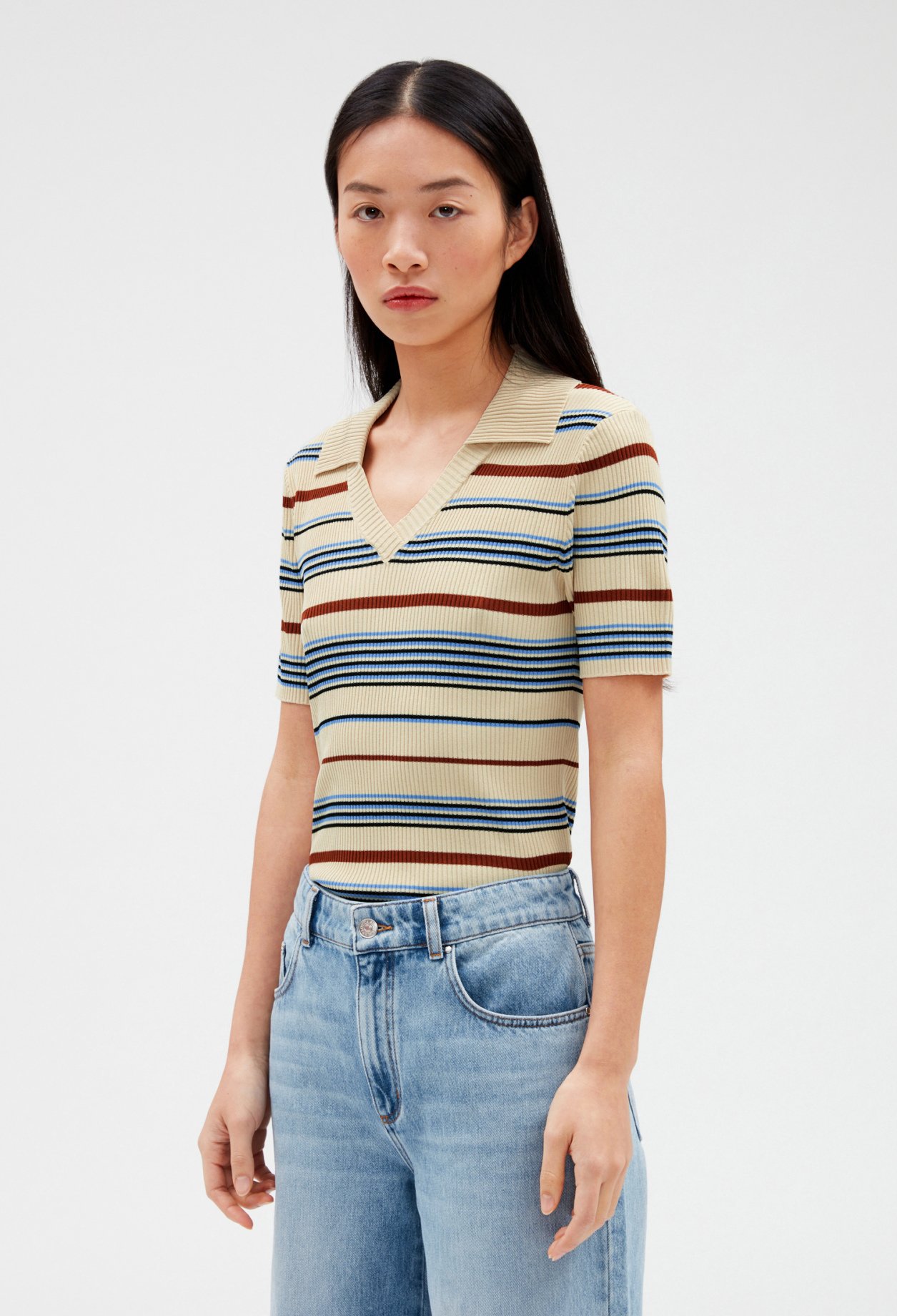 Pull col polo manches courtes