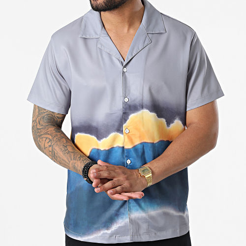 Chemise Manches Courtes Gris Bleu