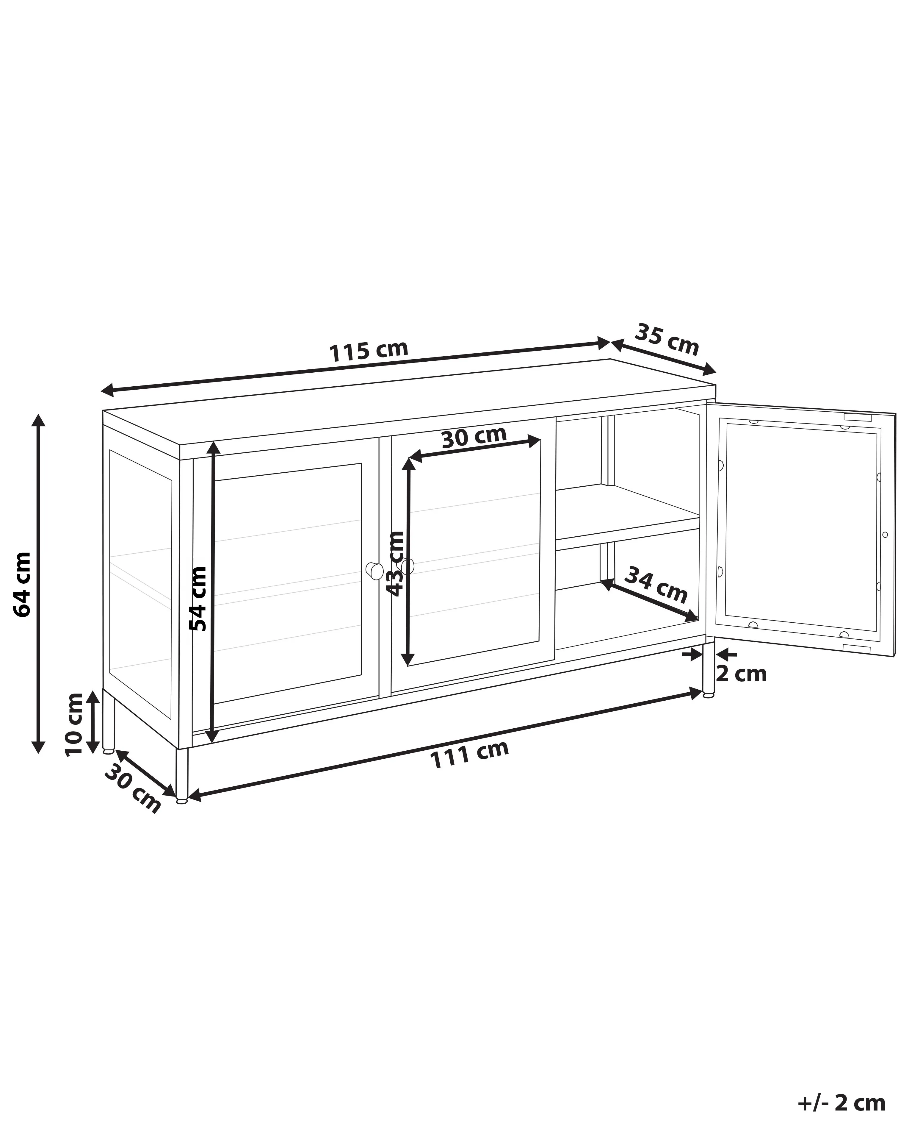 Dressoir met glazen deuren NEWPORT Metaal 115 cm Donkerrood