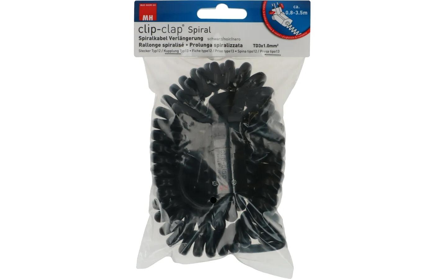 Verlängerungskabel 3.5 m T13 - T12 ClipClap, SchwarzSpiralverlängerungskabel mit Clip-Clap Stecker