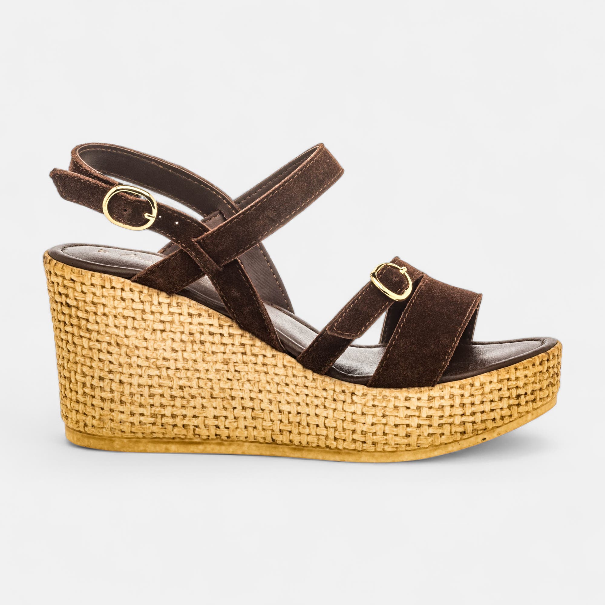 Nu-pieds à talon compensé Femme en cuir marron