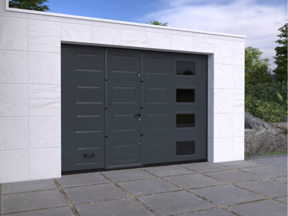 Porte de garage sectionnelle sur mesure à cassettes anthracite - MUGONIA