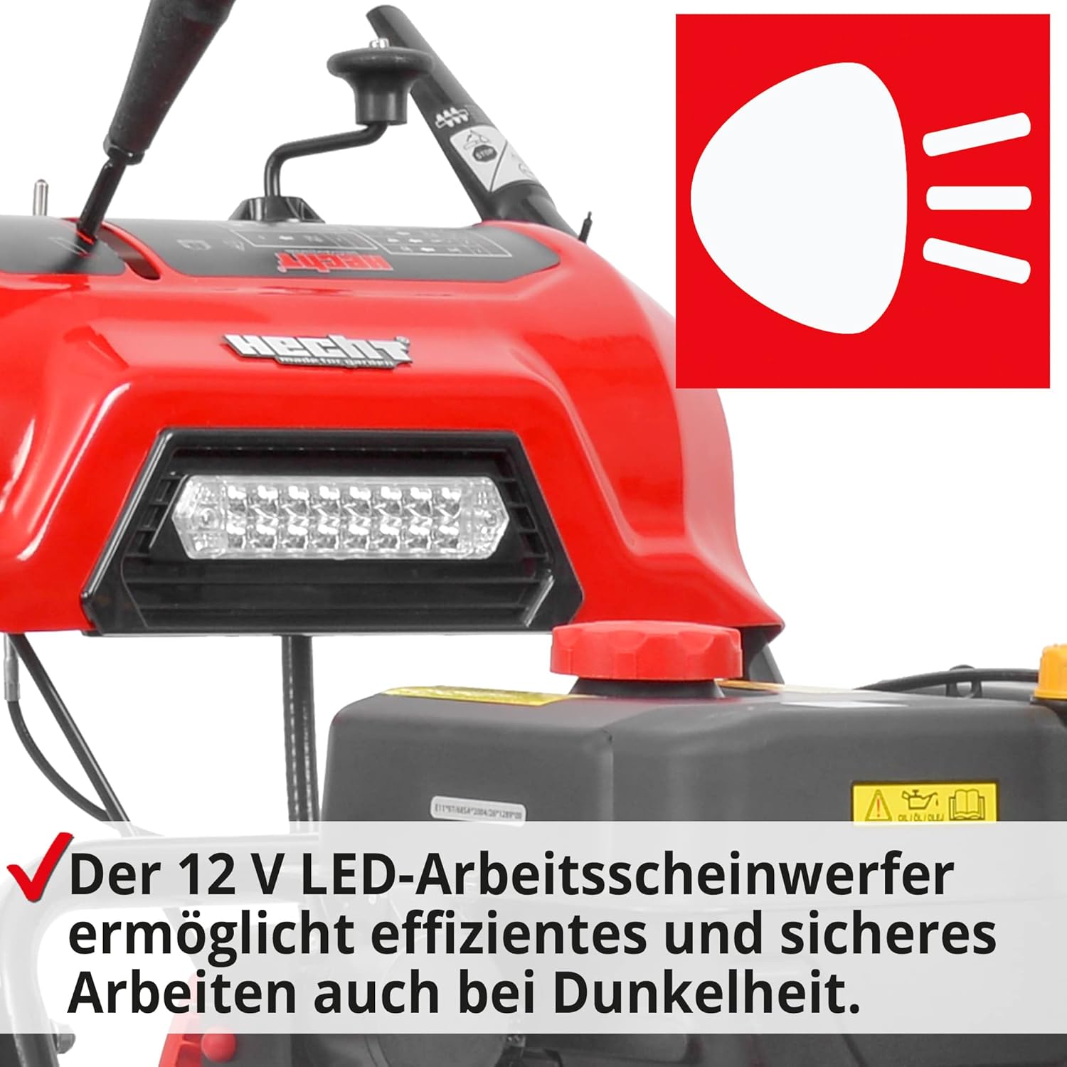HECHT Schneefräse Benzin – 87 cm Arbeitsbreite – 2-stufig – 51 cm Arbeitshöhe – 15 m Auswurfweite – mit E-Start, Raupenantrieb, 6-Vorwärts- & 2-Rückwärtsgänge, LED-Scheinwerfer, Griffheizung