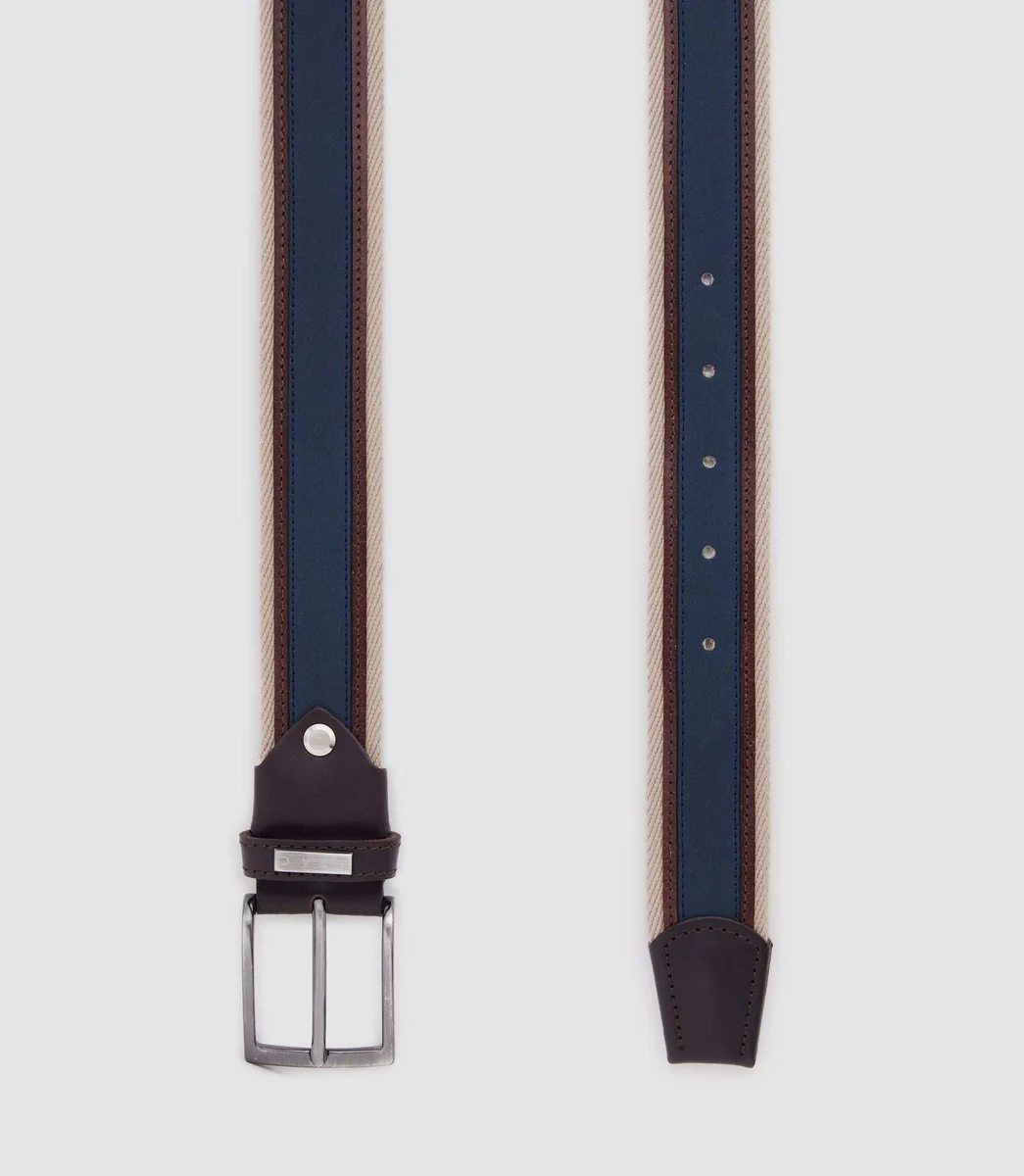 Ceinture ajustable 35mm beige et marine 