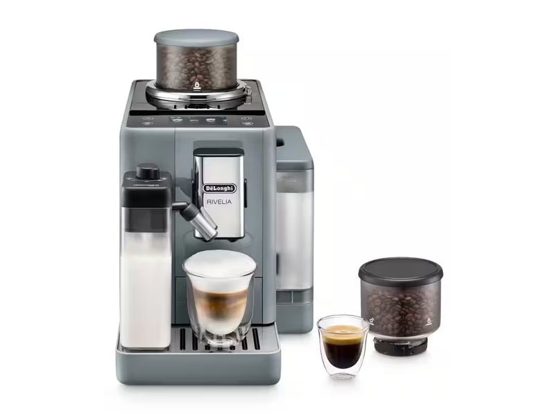 De'Longhi Kaffeevollautomat Rivelia EXAM440.55.G Pebble Gre Kaffeevollautomat mit intuitiv bedienbarem 3.5-Zoll-Farbdisplay