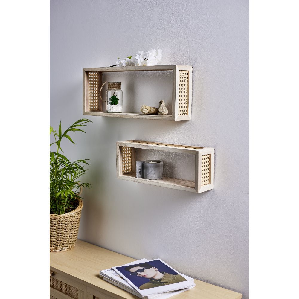 Étagère murale bois et cannage L50x10xH20cm