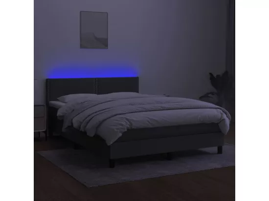 Sommier tapissier et matelas et LED Gris foncé 140x190 cm Tissu