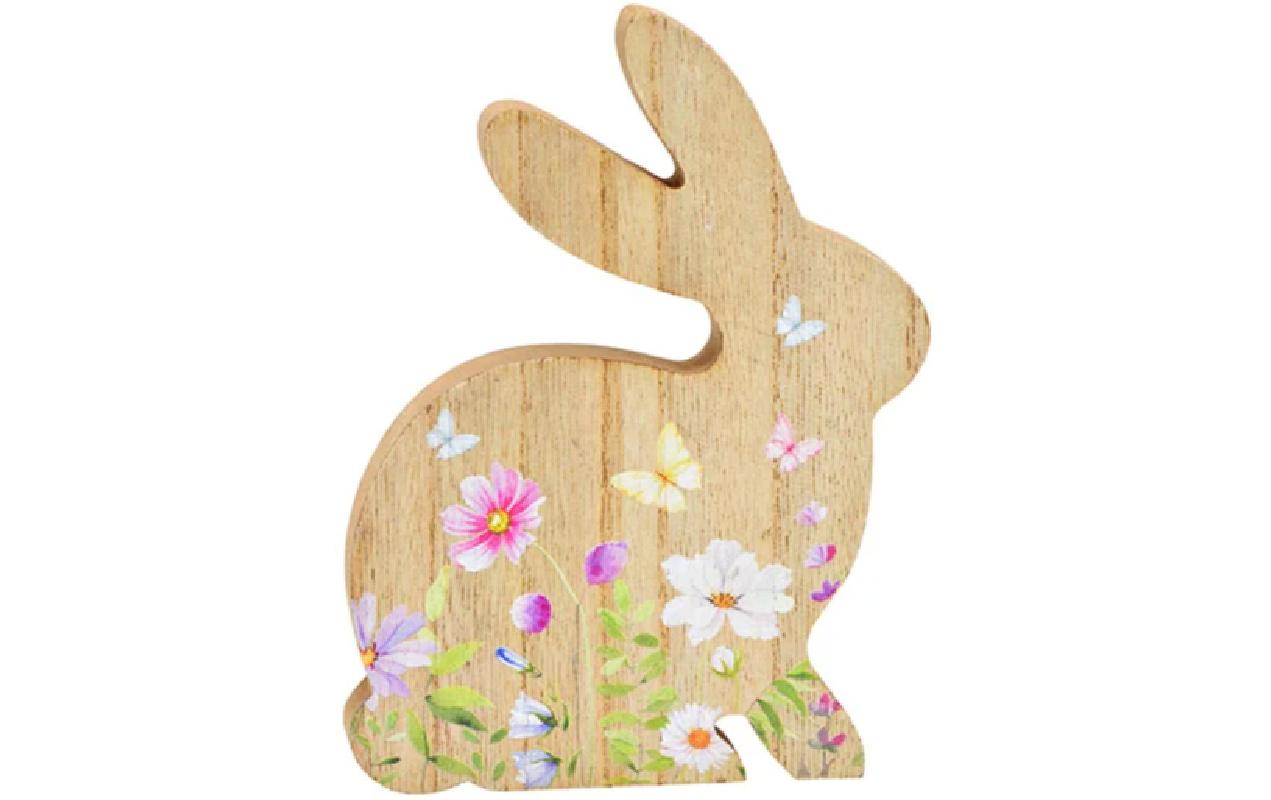 Aufsteller Braun; MehrfarbigDekofigur Hase mit Blumendekor