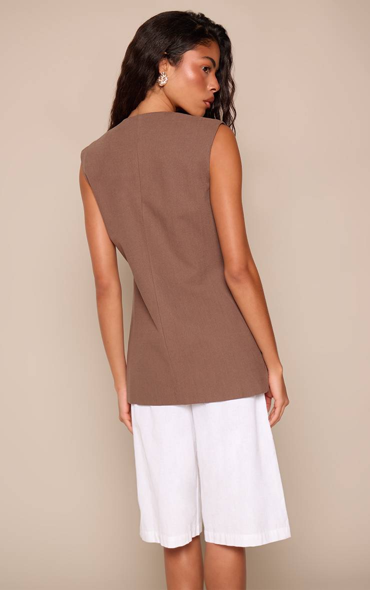 Chocolat Blazer Long Sans Manches À Boutonnage