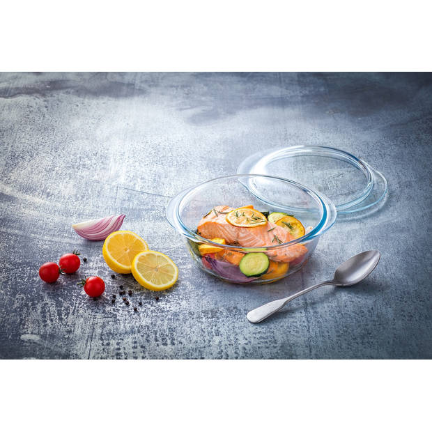 Pyrex Essentials glazen ronde ovenschaal met deksel 2,3 L + 0,7 L