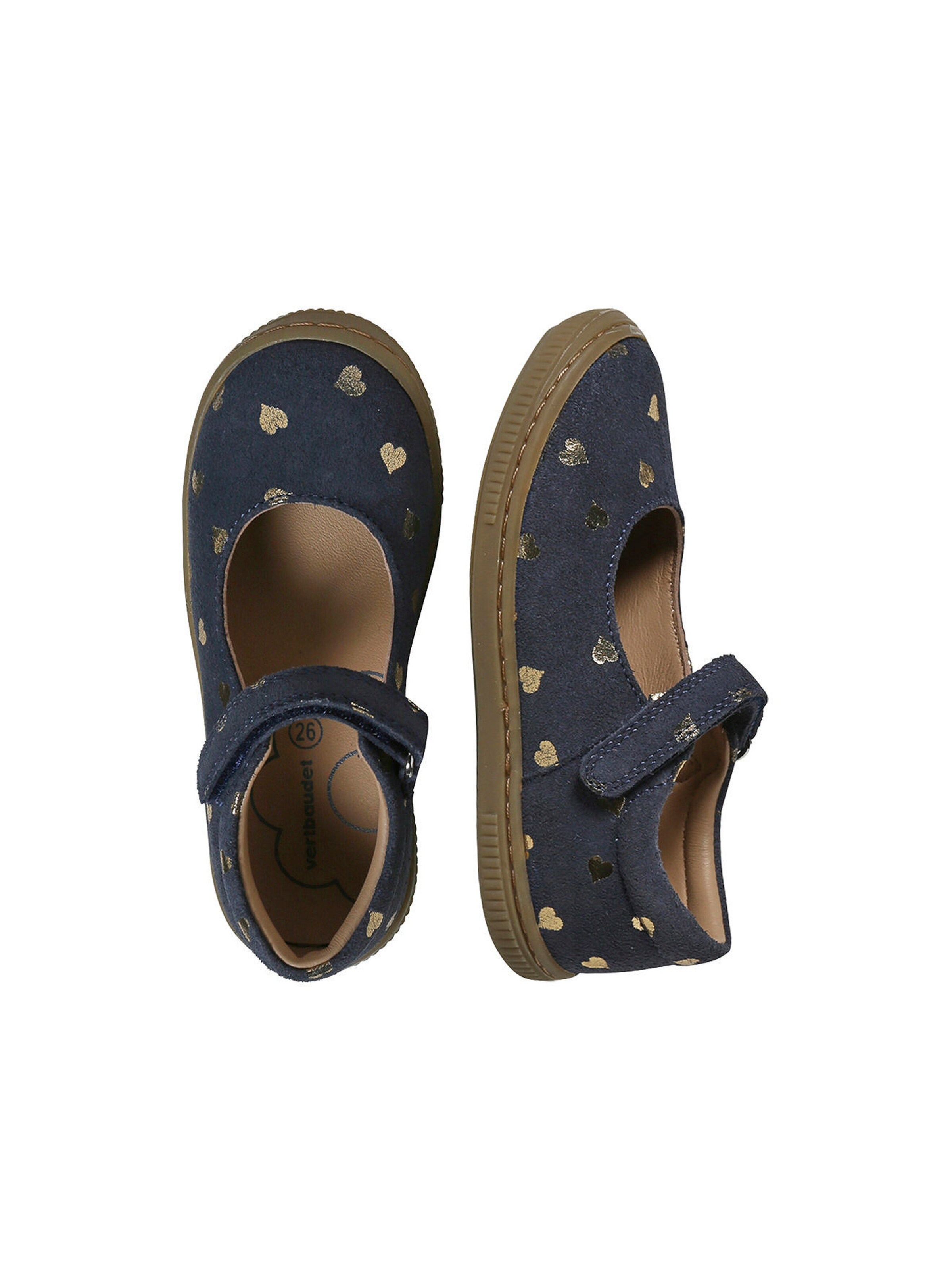 Vertbaudet Mädchen Klett-Ballerinas mit Anziehtrick blau bedruckt