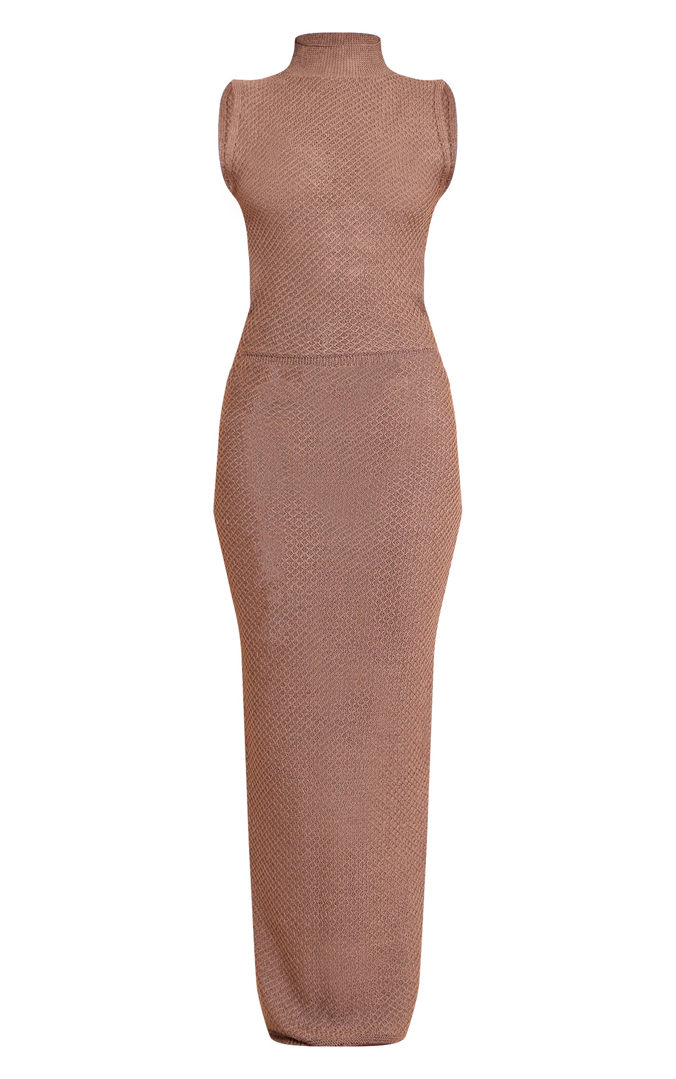 Taupe Robe Maxi Tricotée À Détail Dos Nu