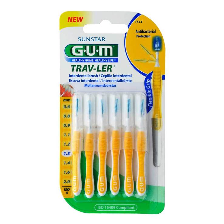 GUM Trav-Ler 1,3mm Tanne gelb Interdental + 6Kappen, 6 St