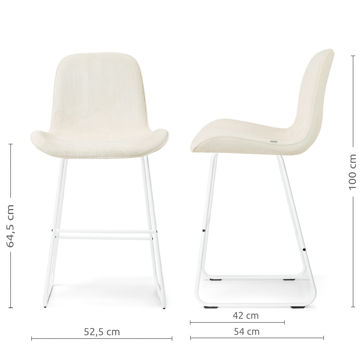 Barkruk Nino-Fé wit onderstel rib beige 65 cm