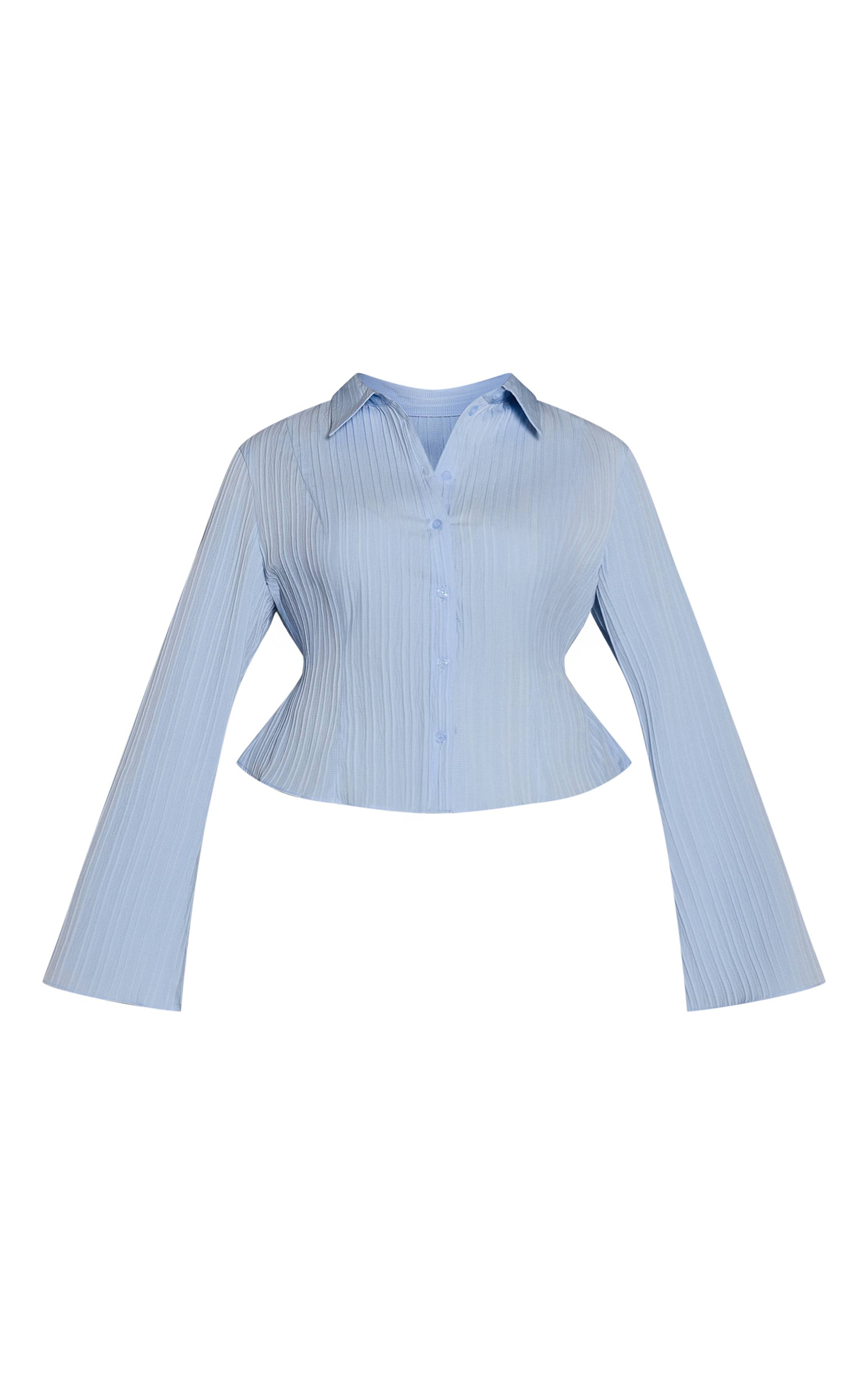 Bleu Chemise Grande Taille En Satin Texturé Avec Lien Noué Au Dos