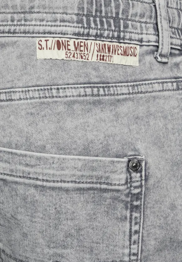 Relaxed Fit Jeansshorts - grey denim random bleach