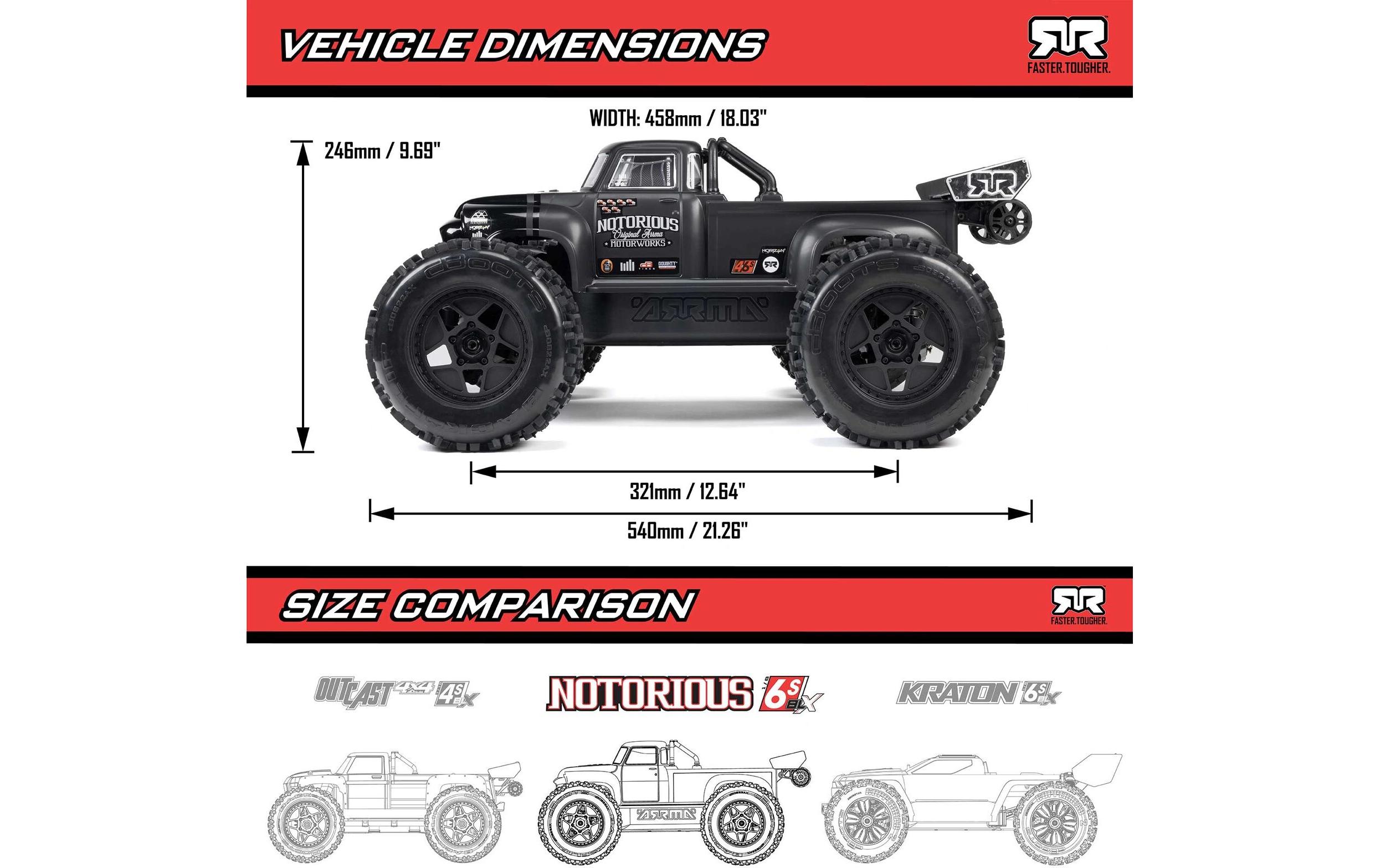 Monster Truck Notorious 6S 4 x 4, Schwarz ARTR, 1:8<br>Brushless Off-Road Stunt-Truck