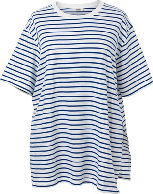 Boob Oversized T-skjorte med Splitt, Stripe White/Blue